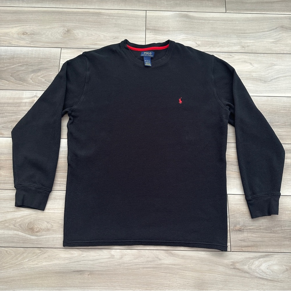Polo Ralph Lauren Shirt Mens 2XL Black Thermal Waffle Long Sleeve Tee Crewneck